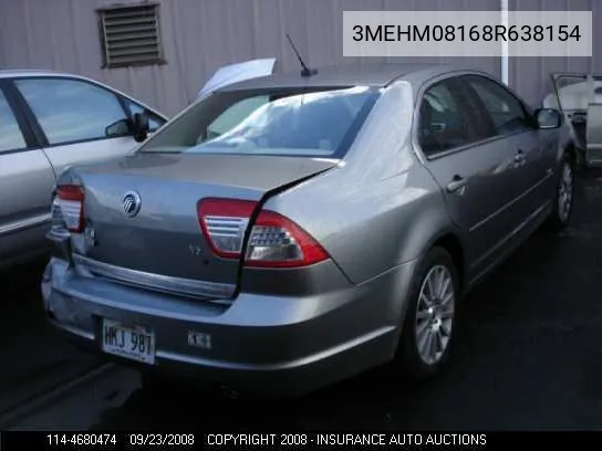 2008 Mercury Milan VIN: 3MEHM08168R638154 Lot: 4680474