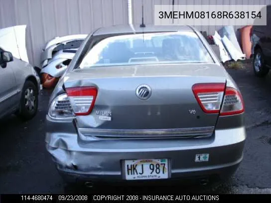 2008 Mercury Milan VIN: 3MEHM08168R638154 Lot: 4680474