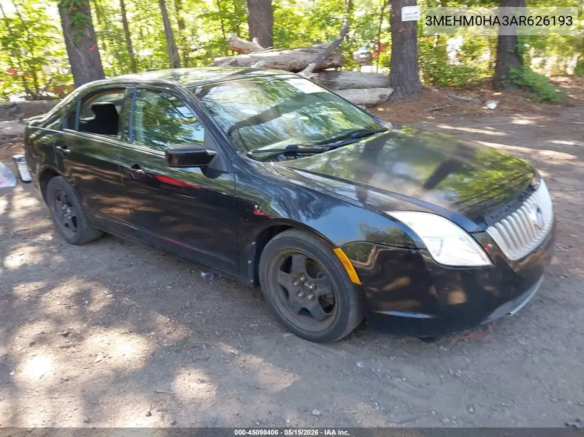 2010 Mercury Milan VIN: 3MEHM0HA3AR626193 Lot: 45098406