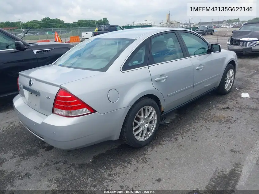 2005 Mercury Montego Premier VIN: 1MEFM43135G622146 Lot: 45213008