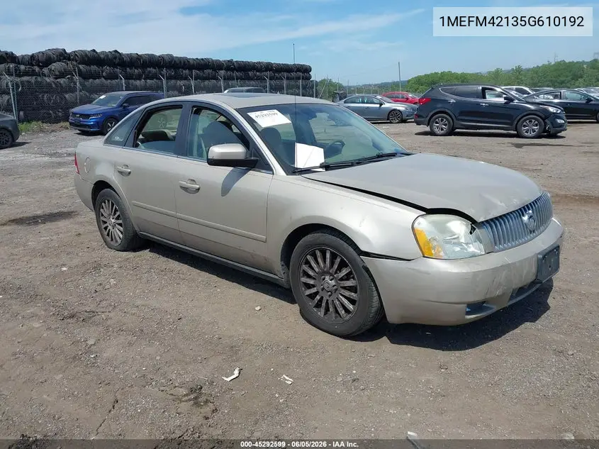 2005 Mercury Montego Premier VIN: 1MEFM42135G610192 Lot: 45292599