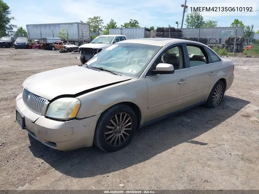 2005 Mercury Montego Premier VIN: 1MEFM42135G610192 Lot: 45292599