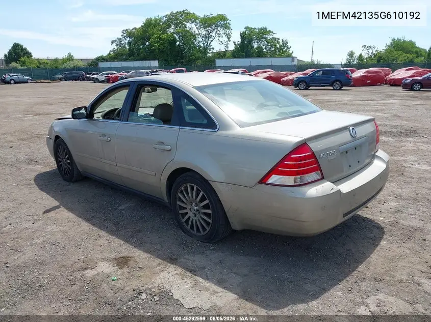 2005 Mercury Montego Premier VIN: 1MEFM42135G610192 Lot: 45292599