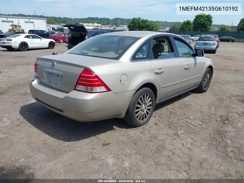 2005 Mercury Montego Premier VIN: 1MEFM42135G610192 Lot: 45292599