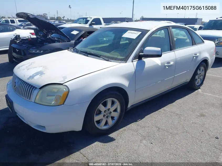 2005 Mercury Montego Luxury VIN: 1MEFM40175G615088 Lot: 45560162