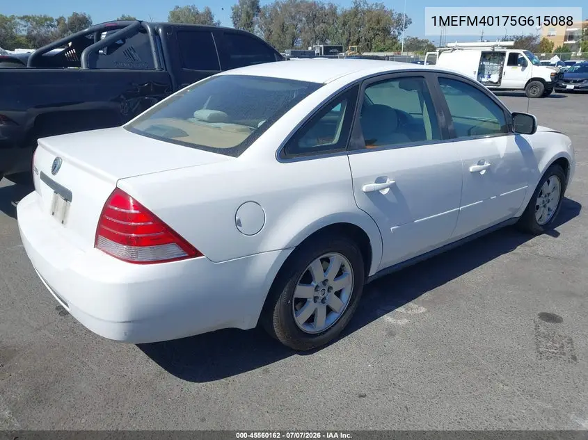 2005 Mercury Montego Luxury VIN: 1MEFM40175G615088 Lot: 45560162
