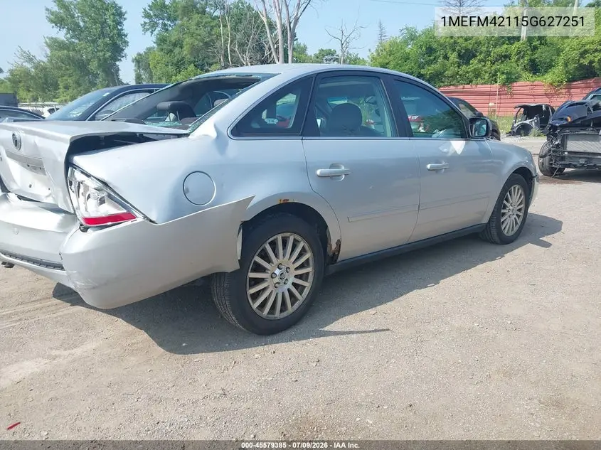 2005 Mercury Montego Premier VIN: 1MEFM42115G627251 Lot: 45579385