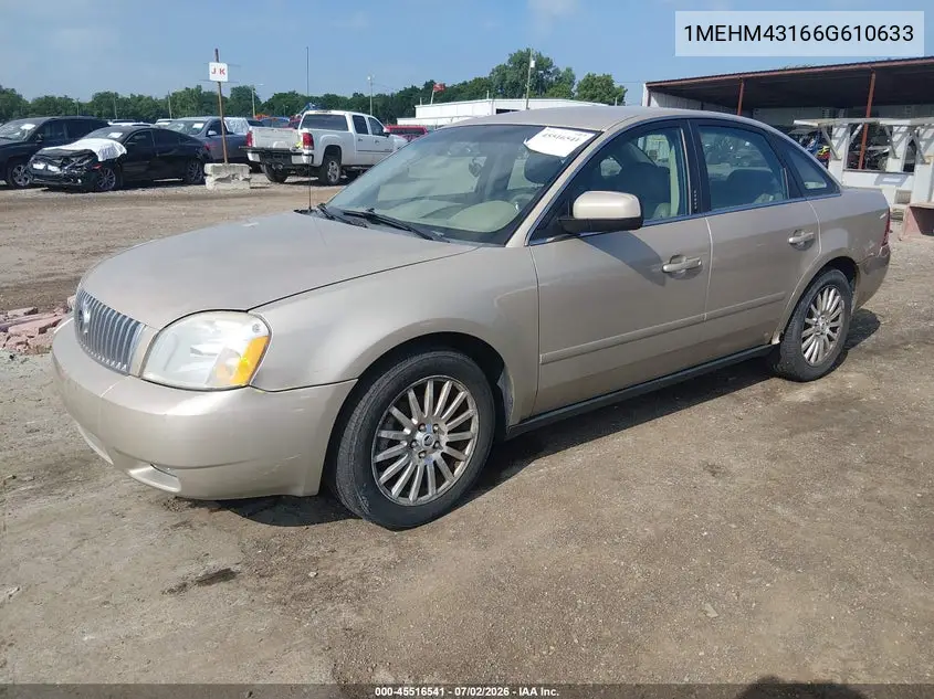 2006 Mercury Montego Premier VIN: 1MEHM43166G610633 Lot: 45516541