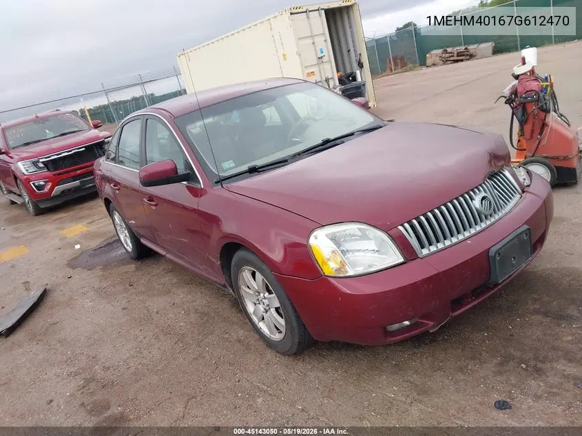 2007 Mercury Montego Luxury VIN: 1MEHM40167G612470 Lot: 45143050