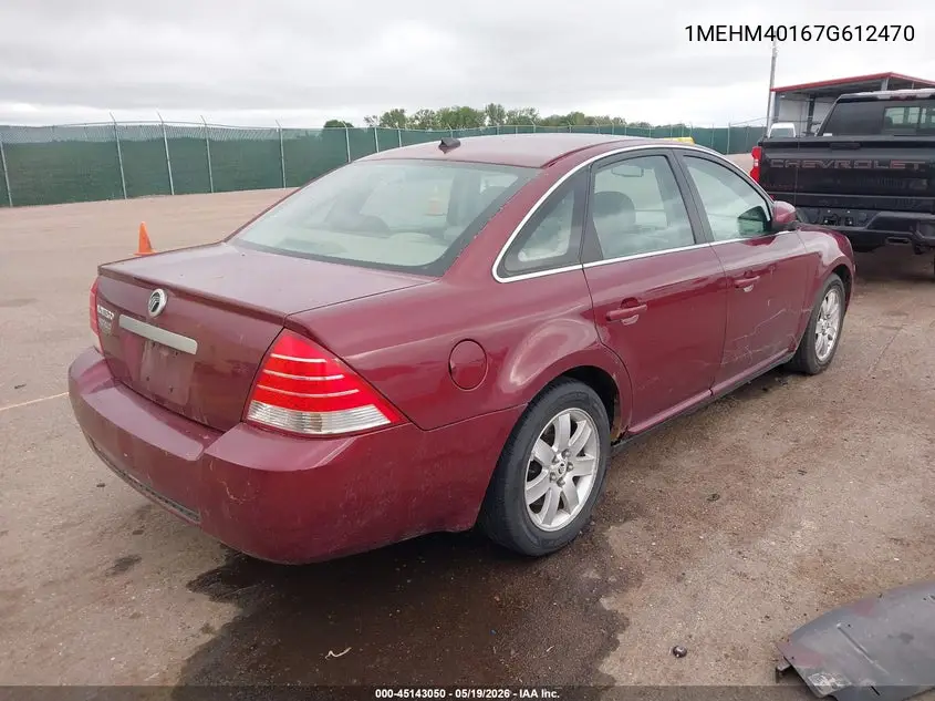 2007 Mercury Montego Luxury VIN: 1MEHM40167G612470 Lot: 45143050