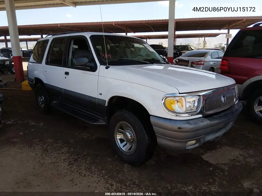 2000 Mercury Mountaineer VIN: 4M2DU86P0YUJ15172 Lot: 45140419