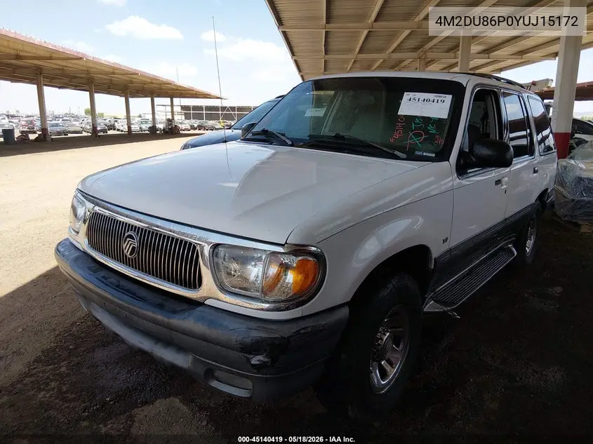 2000 Mercury Mountaineer VIN: 4M2DU86P0YUJ15172 Lot: 45140419
