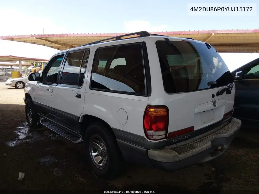 2000 Mercury Mountaineer VIN: 4M2DU86P0YUJ15172 Lot: 45140419