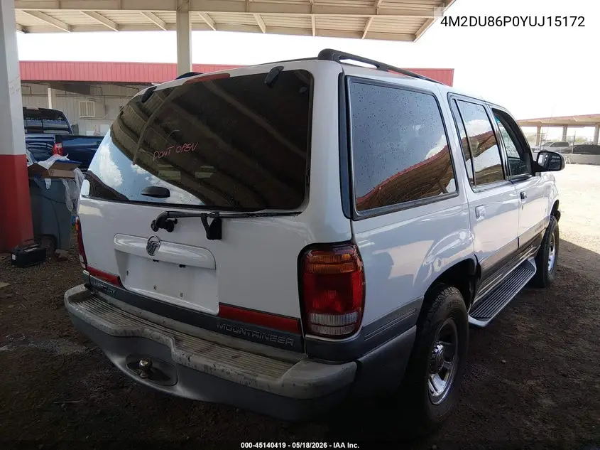 2000 Mercury Mountaineer VIN: 4M2DU86P0YUJ15172 Lot: 45140419