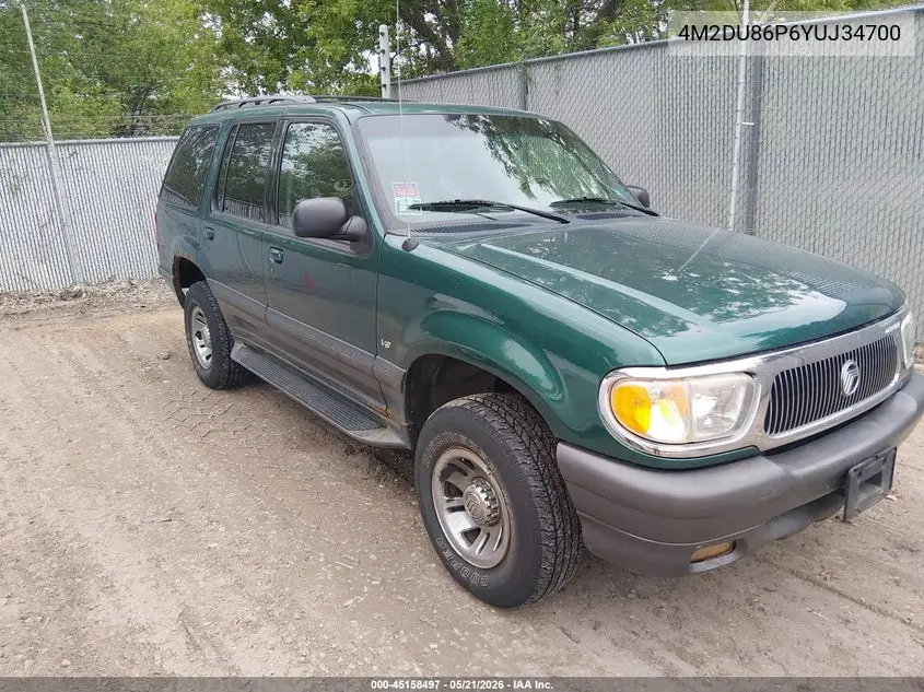 2000 Mercury Mountaineer VIN: 4M2DU86P6YUJ34700 Lot: 45158497