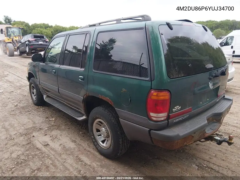 2000 Mercury Mountaineer VIN: 4M2DU86P6YUJ34700 Lot: 45158497