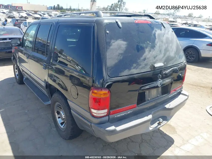 2000 Mercury Mountaineer VIN: 4M2DU86P4YUJ25638 Lot: 45230163