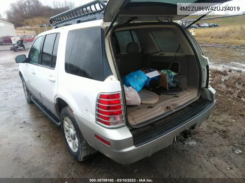 2002 Mercury Mountaineer VIN: 4M2ZU86W42UJ34019 Lot: 35709180