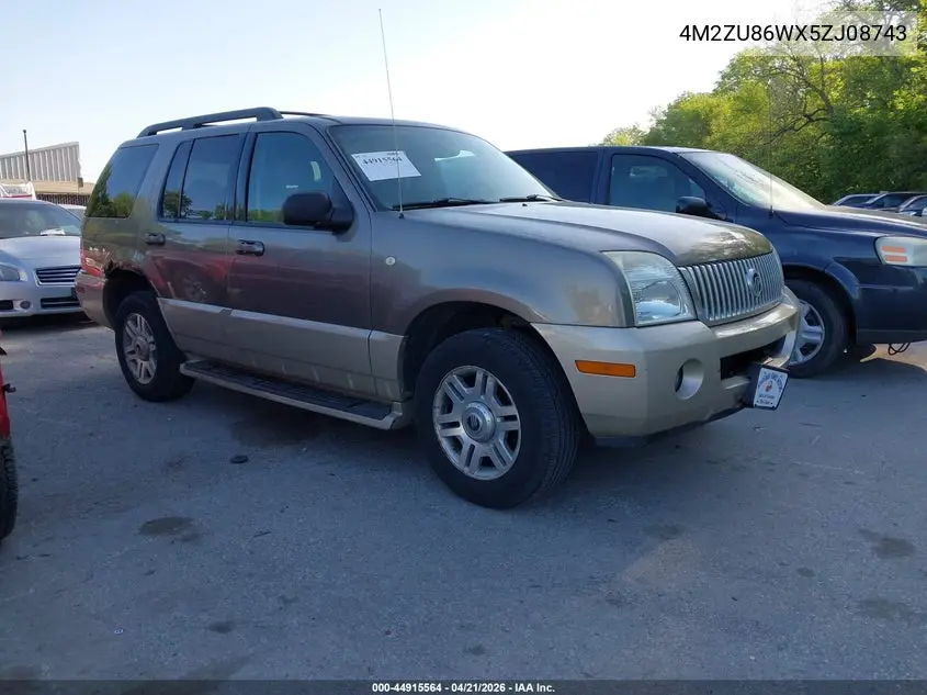 2005 Mercury Mountaineer VIN: 4M2ZU86WX5ZJ08743 Lot: 44915564