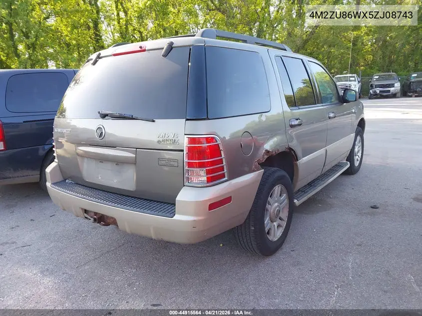 2005 Mercury Mountaineer VIN: 4M2ZU86WX5ZJ08743 Lot: 44915564