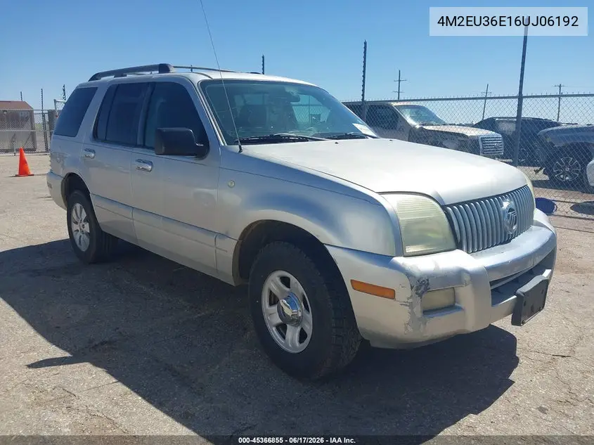 2006 Mercury Mountaineer Convenience VIN: 4M2EU36E16UJ06192 Lot: 45366855