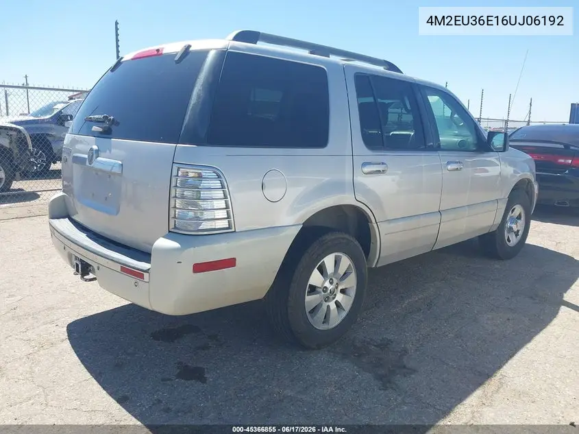 2006 Mercury Mountaineer Convenience VIN: 4M2EU36E16UJ06192 Lot: 45366855