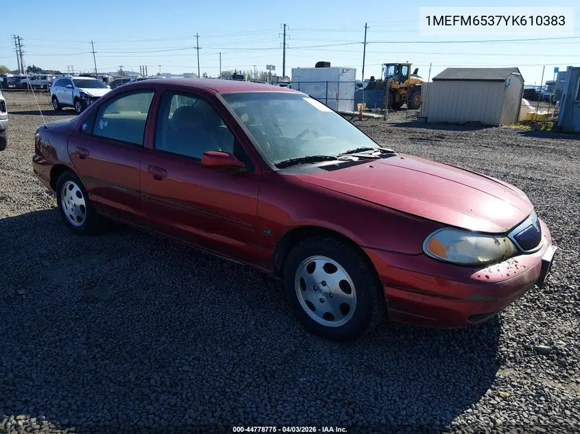 2000 Mercury Mystique Gs/Sport VIN: 1MEFM6537YK610383 Lot: 44778775