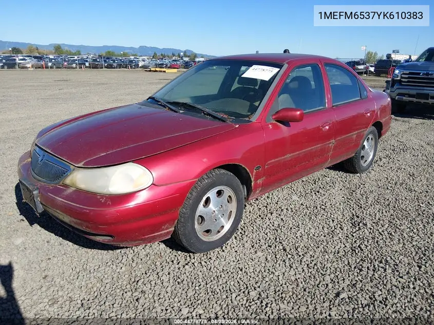 2000 Mercury Mystique Gs/Sport VIN: 1MEFM6537YK610383 Lot: 44778775