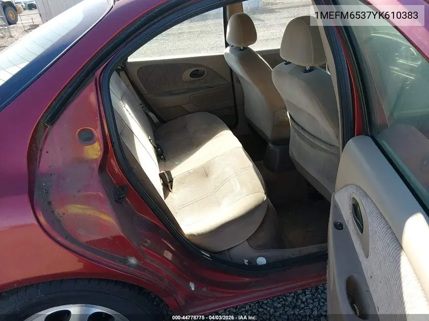 2000 Mercury Mystique Gs/Sport VIN: 1MEFM6537YK610383 Lot: 44778775