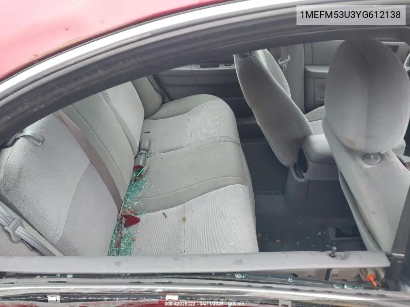 2000 Mercury Sable Ls VIN: 1MEFM53U3YG612138 Lot: 42025322