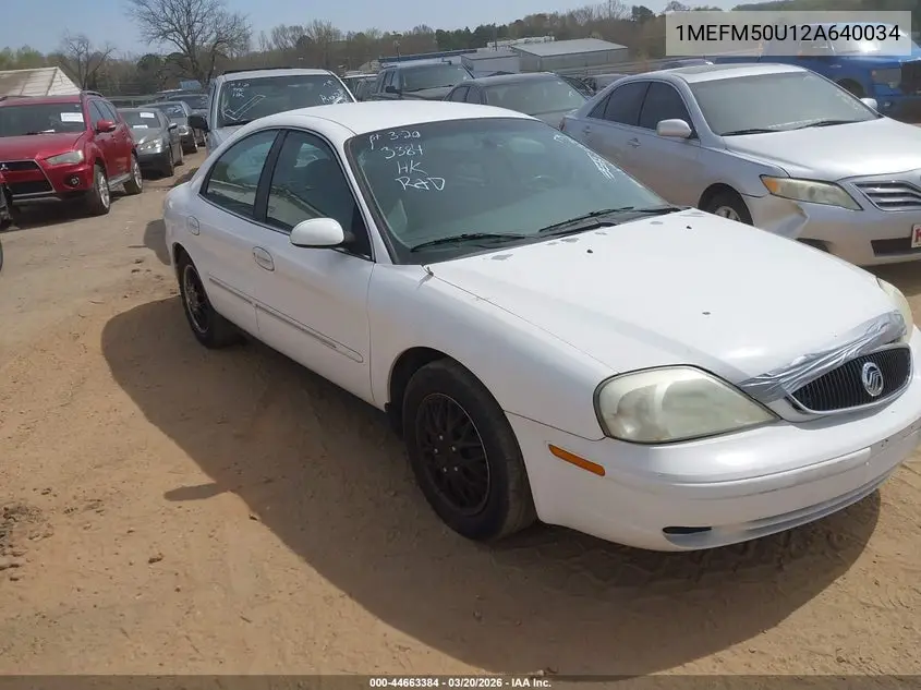 2002 Mercury Sable Gs VIN: 1MEFM50U12A640034 Lot: 44663384