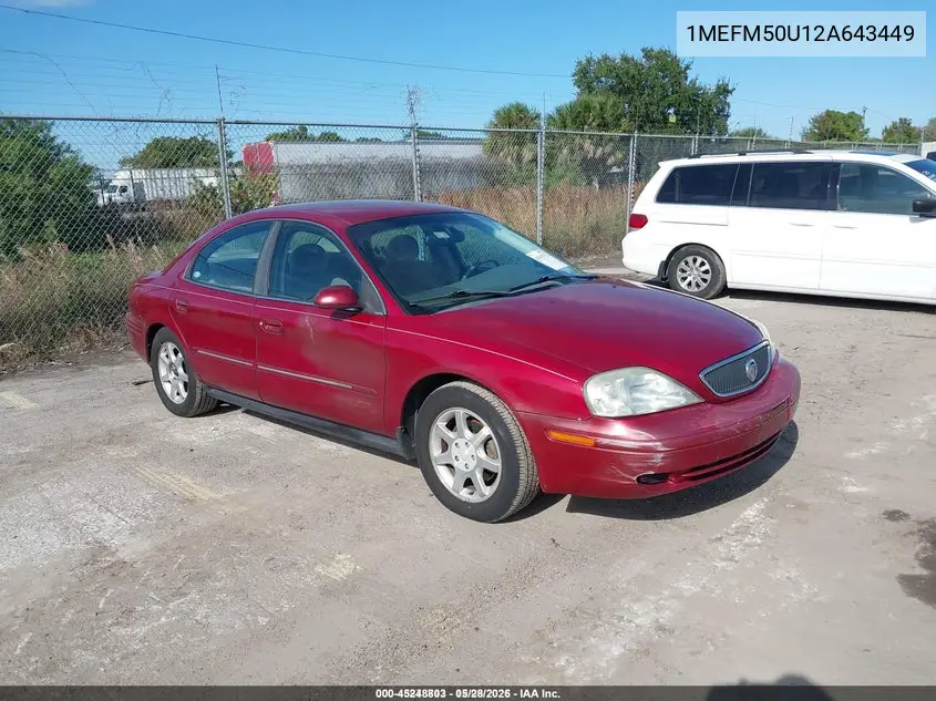 2002 Mercury Sable Gs VIN: 1MEFM50U12A643449 Lot: 45248803