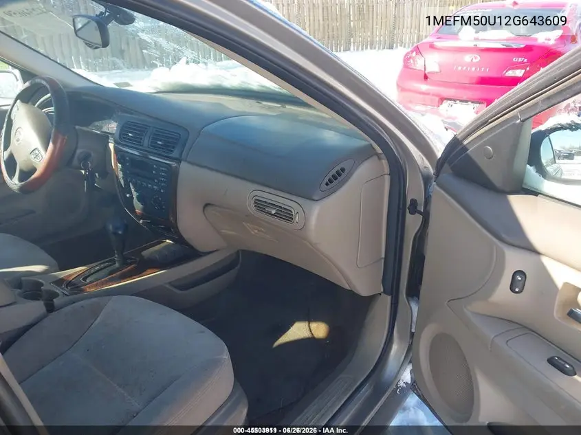 2002 Mercury Sable Gs VIN: 1MEFM50U12G643609 Lot: 45503911