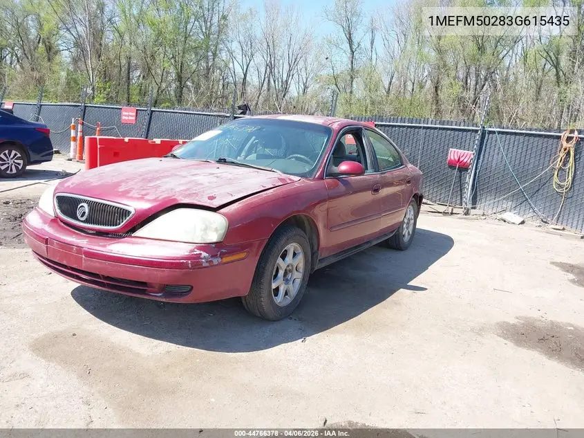 2003 Mercury Sable Gs VIN: 1MEFM50283G615435 Lot: 44766378