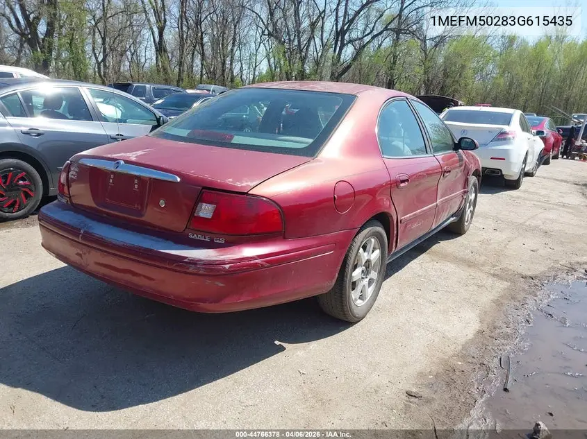 2003 Mercury Sable Gs VIN: 1MEFM50283G615435 Lot: 44766378