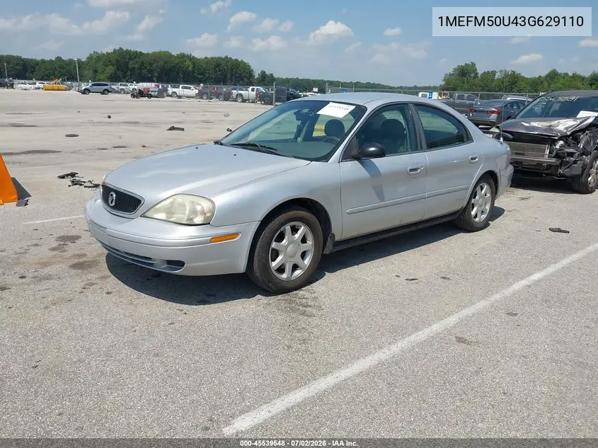 2003 Mercury Sable Gs VIN: 1MEFM50U43G629110 Lot: 45539548