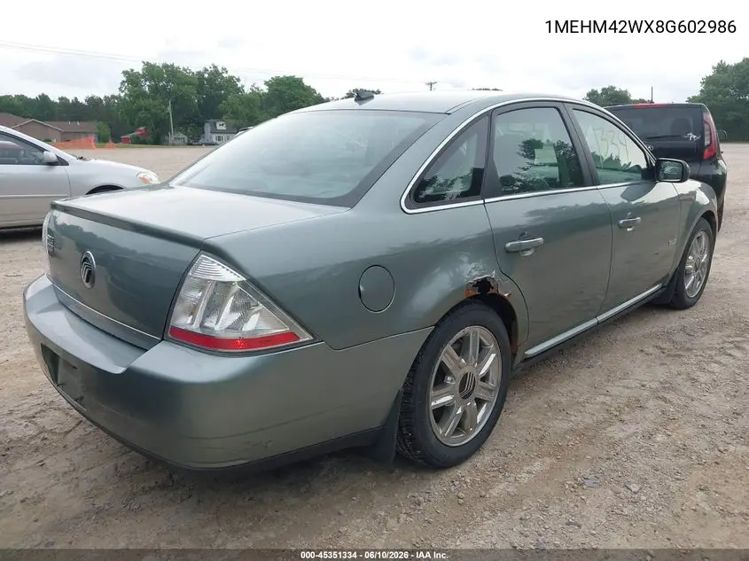 2008 Mercury Sable Premier VIN: 1MEHM42WX8G602986 Lot: 45351334