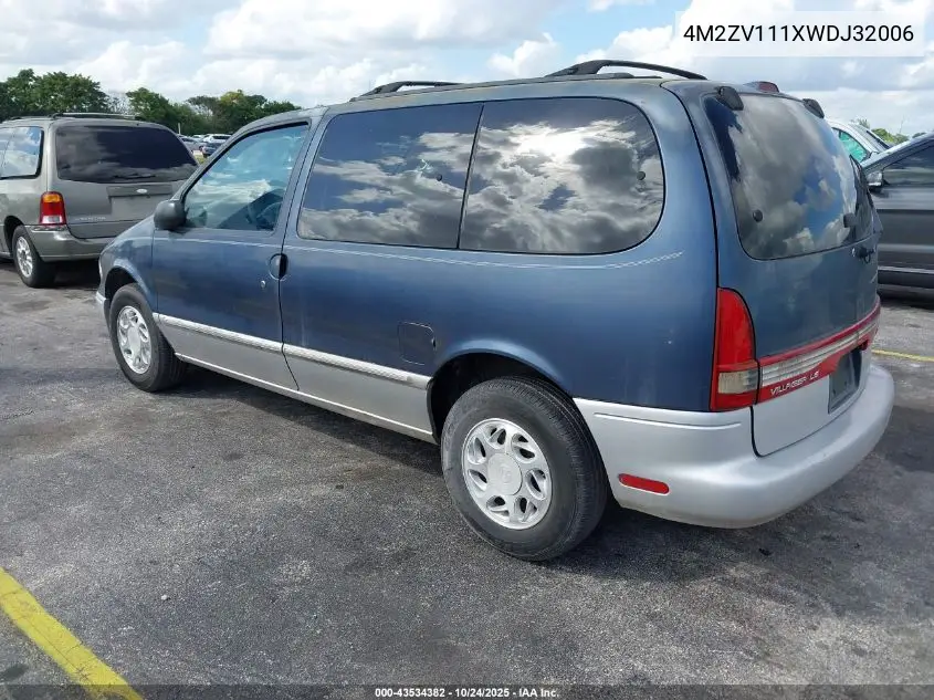 1998 Mercury Villager Gs/Ls/Nautica VIN: 4M2ZV111XWDJ32006 Lot: 43534382