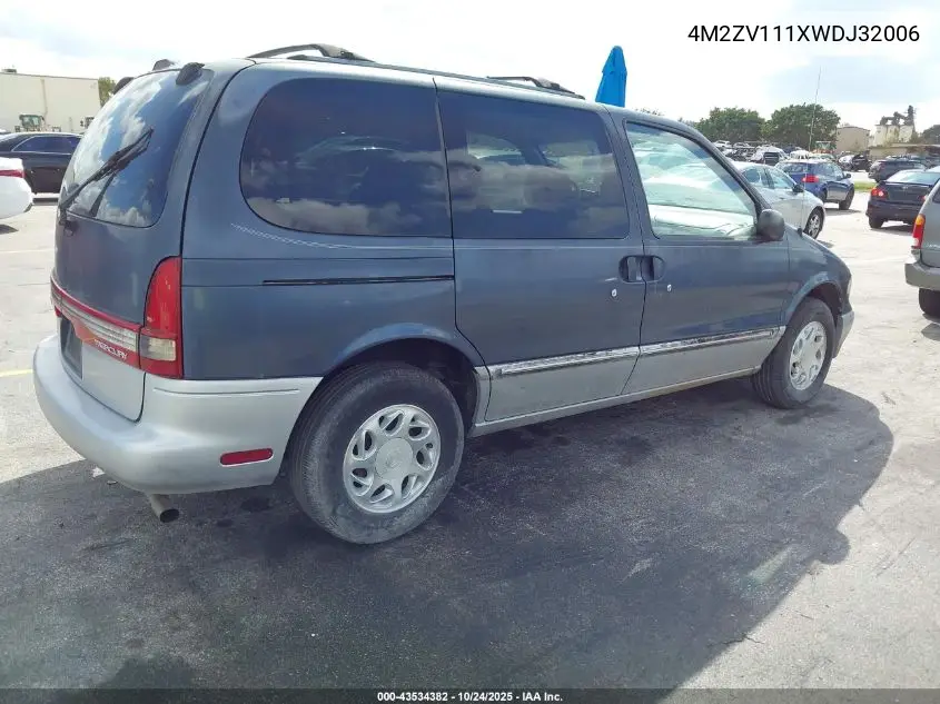 1998 Mercury Villager Gs/Ls/Nautica VIN: 4M2ZV111XWDJ32006 Lot: 43534382
