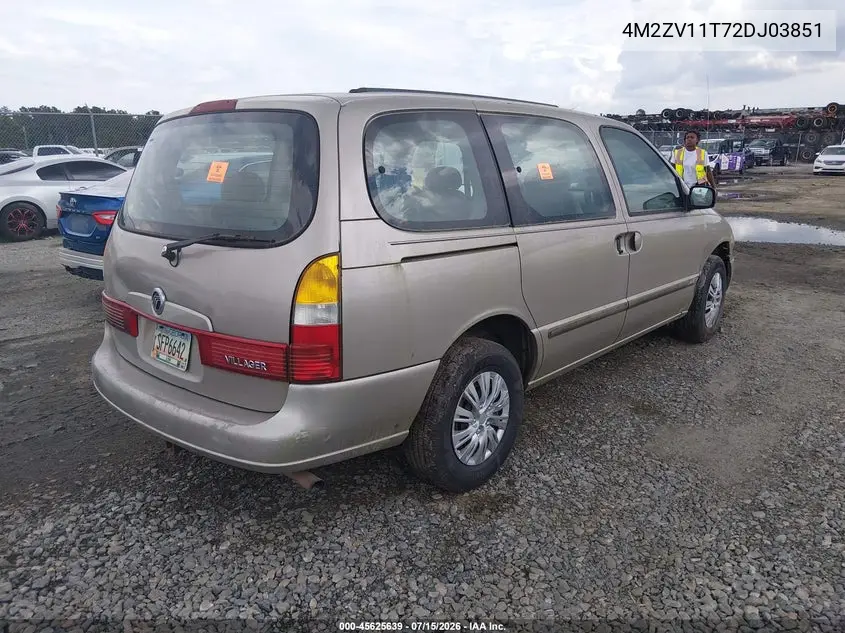 2002 Mercury Villager Value VIN: 4M2ZV11T72DJ03851 Lot: 45625639