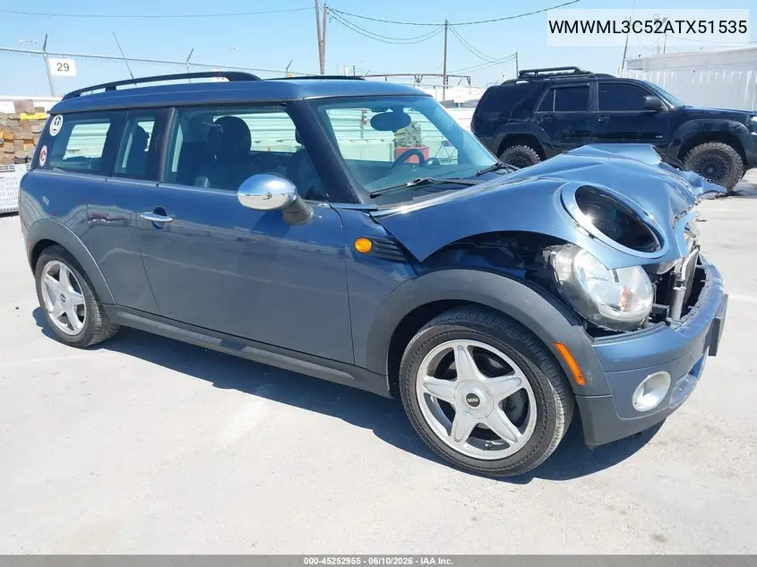 2010 Mini Cooper Clubman VIN: WMWML3C52ATX51535 Lot: 45252955