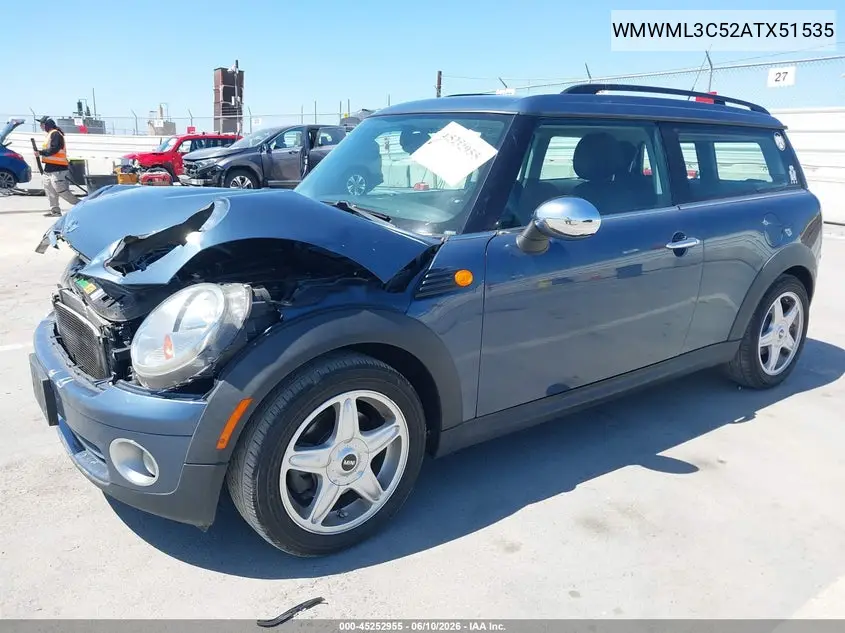 2010 Mini Cooper Clubman VIN: WMWML3C52ATX51535 Lot: 45252955