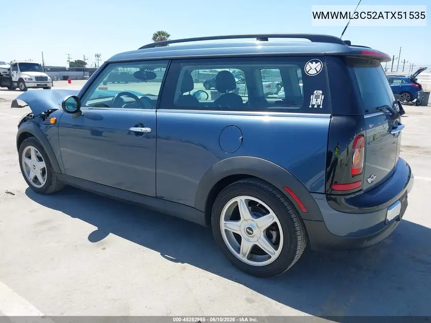 2010 Mini Cooper Clubman VIN: WMWML3C52ATX51535 Lot: 45252955