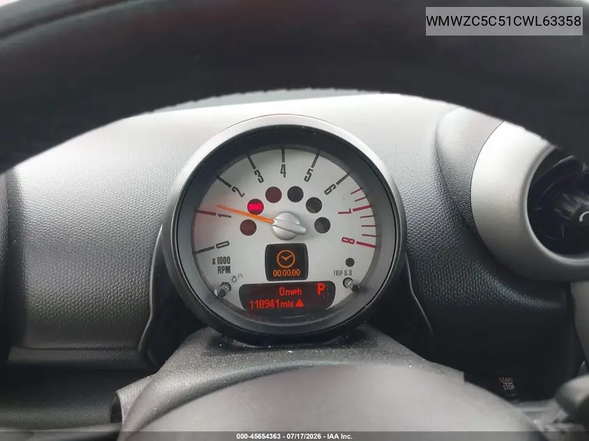 2012 Mini Cooper S Countryman VIN: WMWZC5C51CWL63358 Lot: 45654363