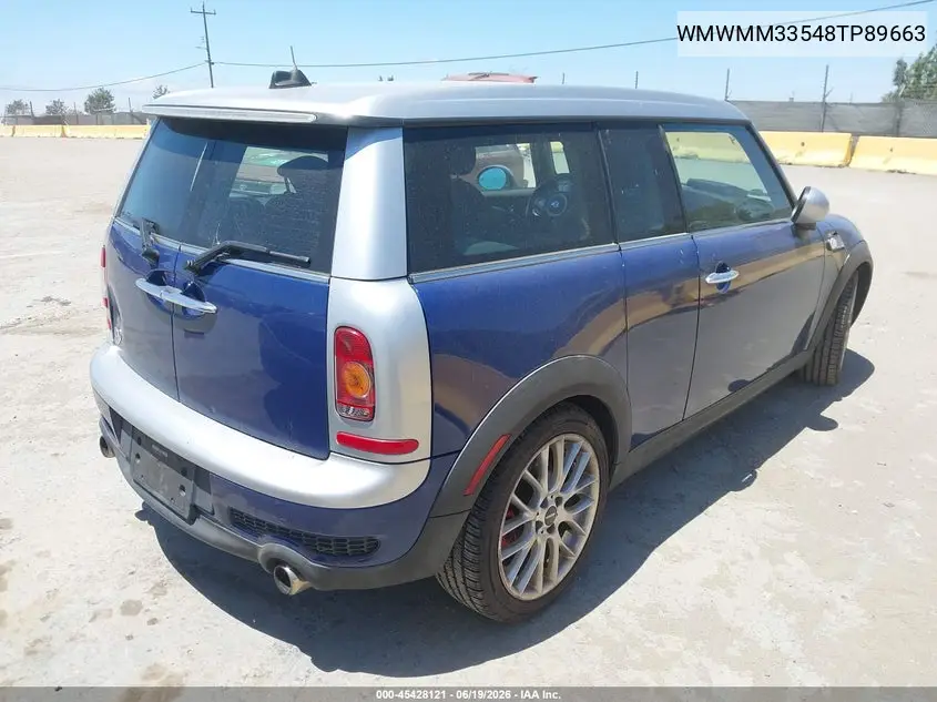 2008 Mini Cooper S Clubman VIN: WMWMM33548TP89663 Lot: 45428121