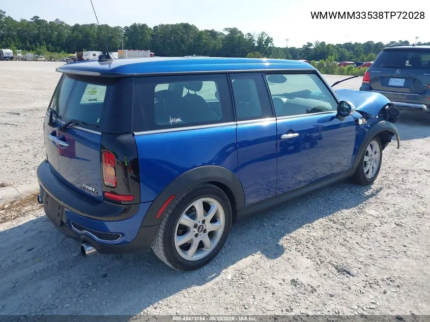 2008 Mini Cooper S Clubman VIN: WMWMM33538TP72028 Lot: 45473154