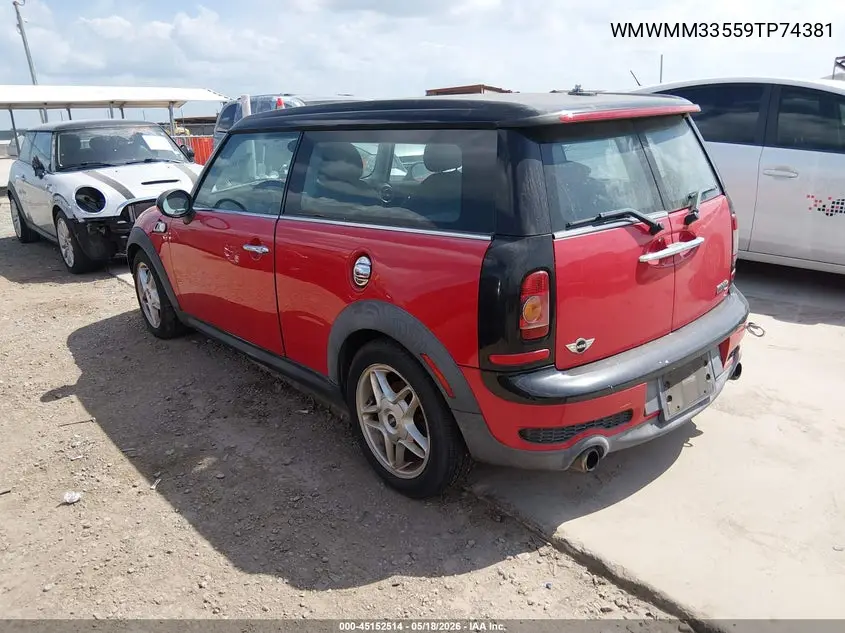 2009 Mini Cooper S Clubman VIN: WMWMM33559TP74381 Lot: 45152514