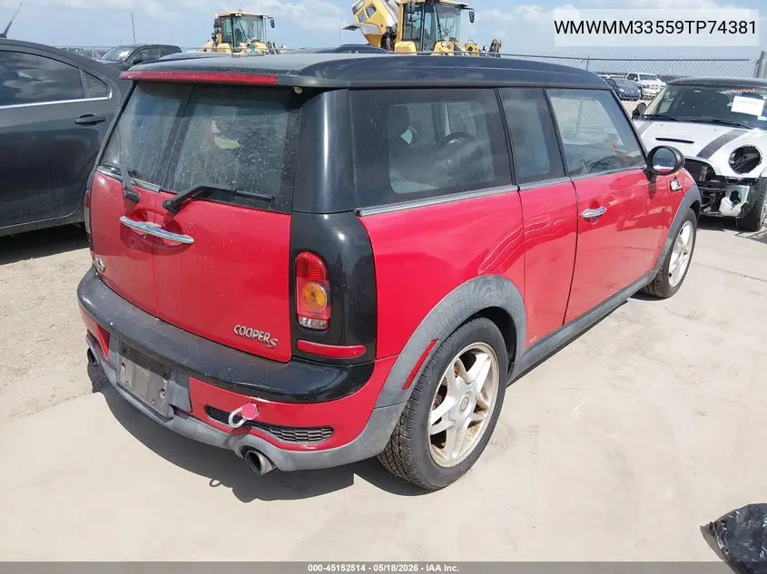 2009 Mini Cooper S Clubman VIN: WMWMM33559TP74381 Lot: 45152514