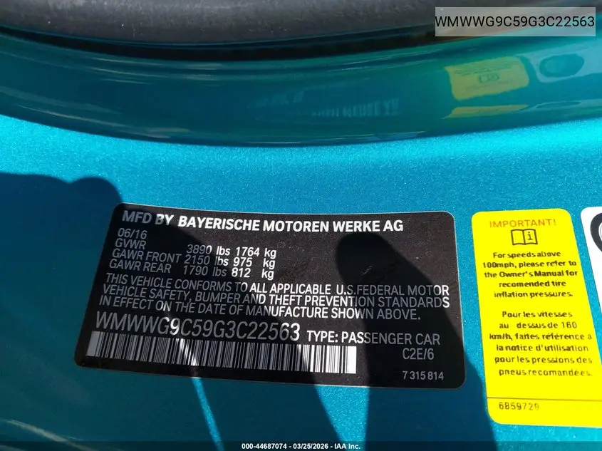 2016 Mini Convertible Cooper S VIN: WMWWG9C59G3C22563 Lot: 44687074