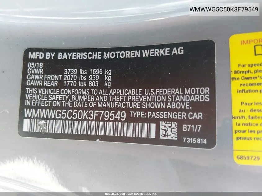 2019 Mini Convertible Cooper VIN: WMWWG5C50K3F79549 Lot: 45087908